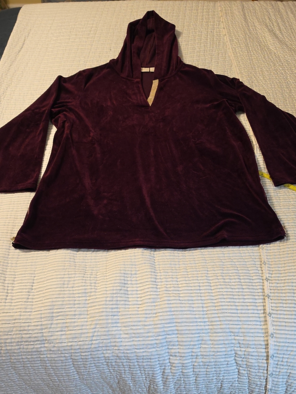 SYNERGY CHICOS Women's Velvet Hooded Pullover Top - Dark Plum